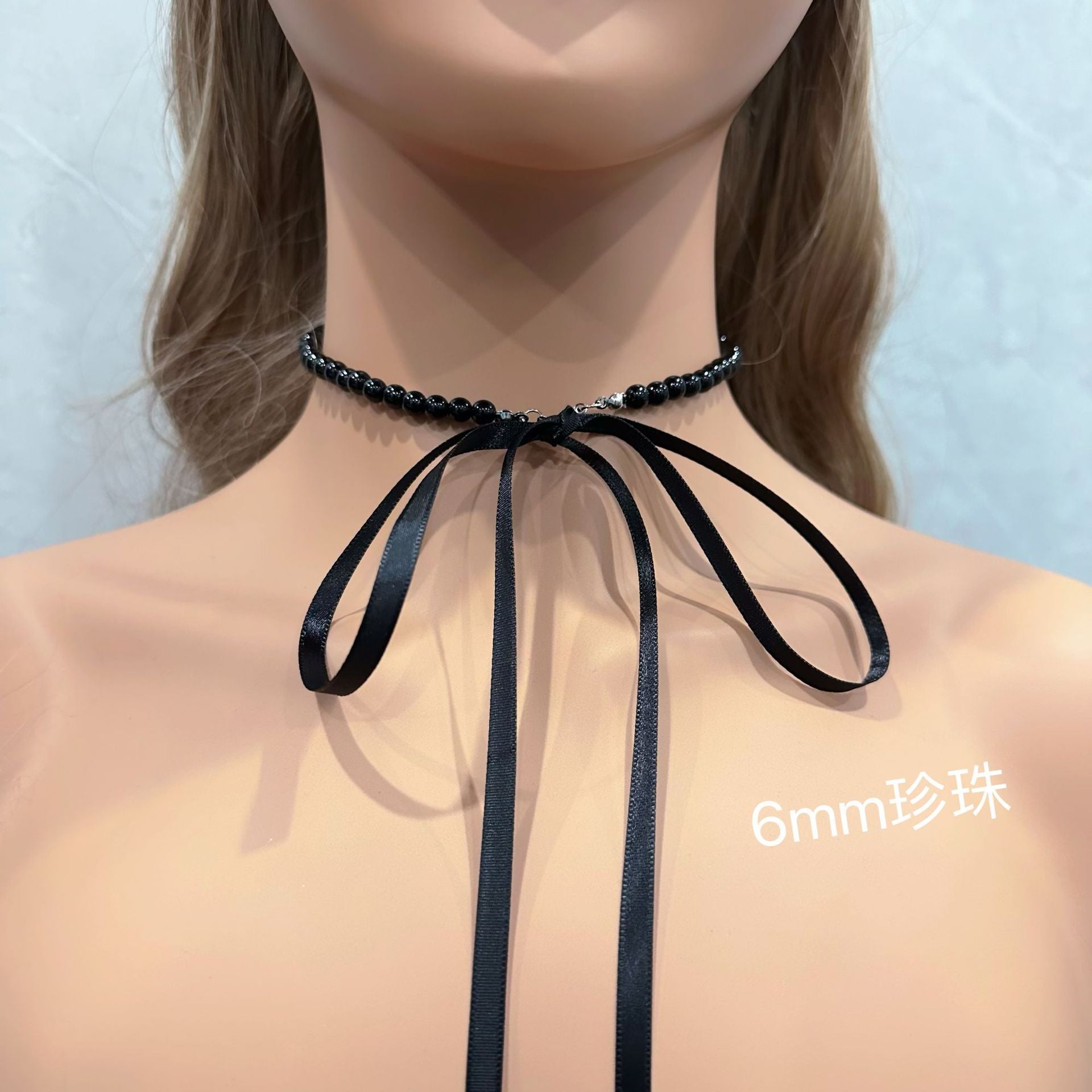 Wholesale Black Bow Tie-up Pearl Necklace Clavicle Chain Necklace