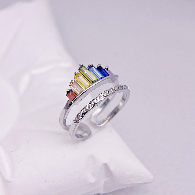 Wholesale Double Line Crown Rainbow Micro Diamond Adjustable Rings ACC-RS-YXY029
