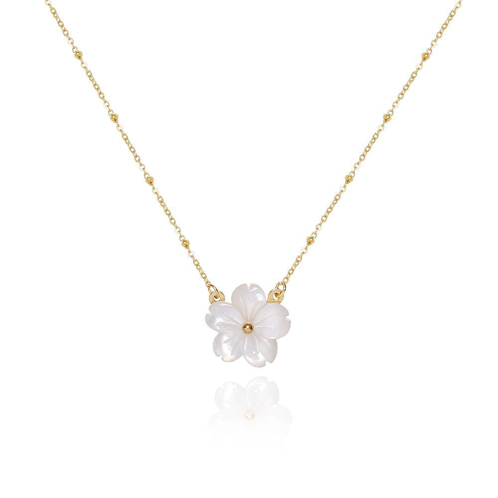 Wholesale White Shell Peach Blossom Titanium Steel 18K Gold Plated Necklace