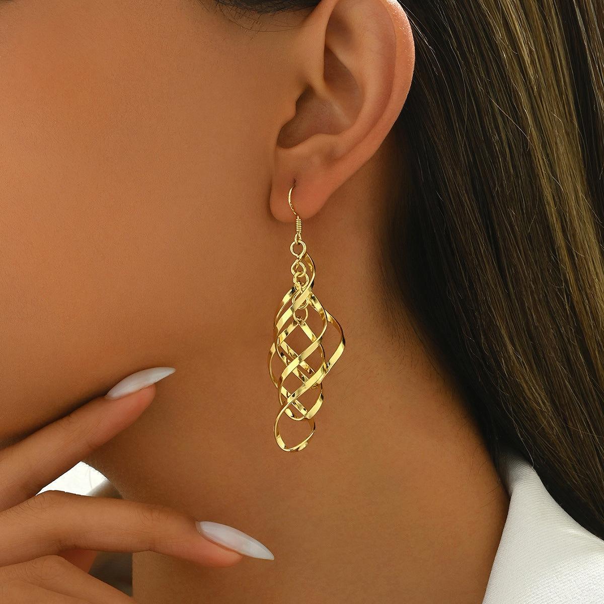 Wholesale  Geometric Cut Out Earrings  Twisted Ear Hook Earrings