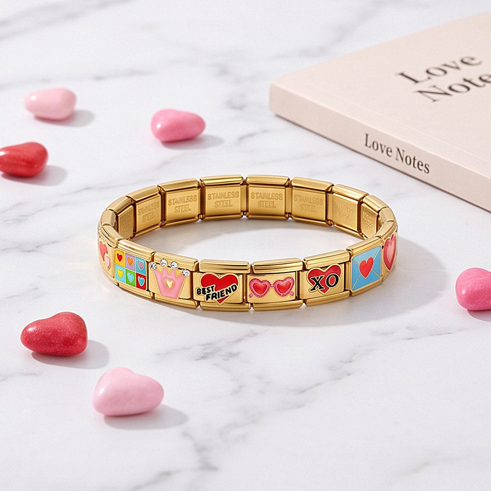 Wholesale Stainless Steel Gold Finish Colorful Heart Modular Bracelet DIY Fashion Accessory