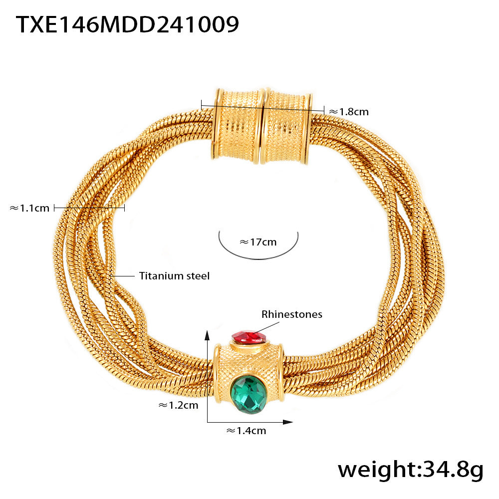 Wholesale  Titanium Steel Gold Multi-Layer Chain Inlaid with Rhinestone Necklace