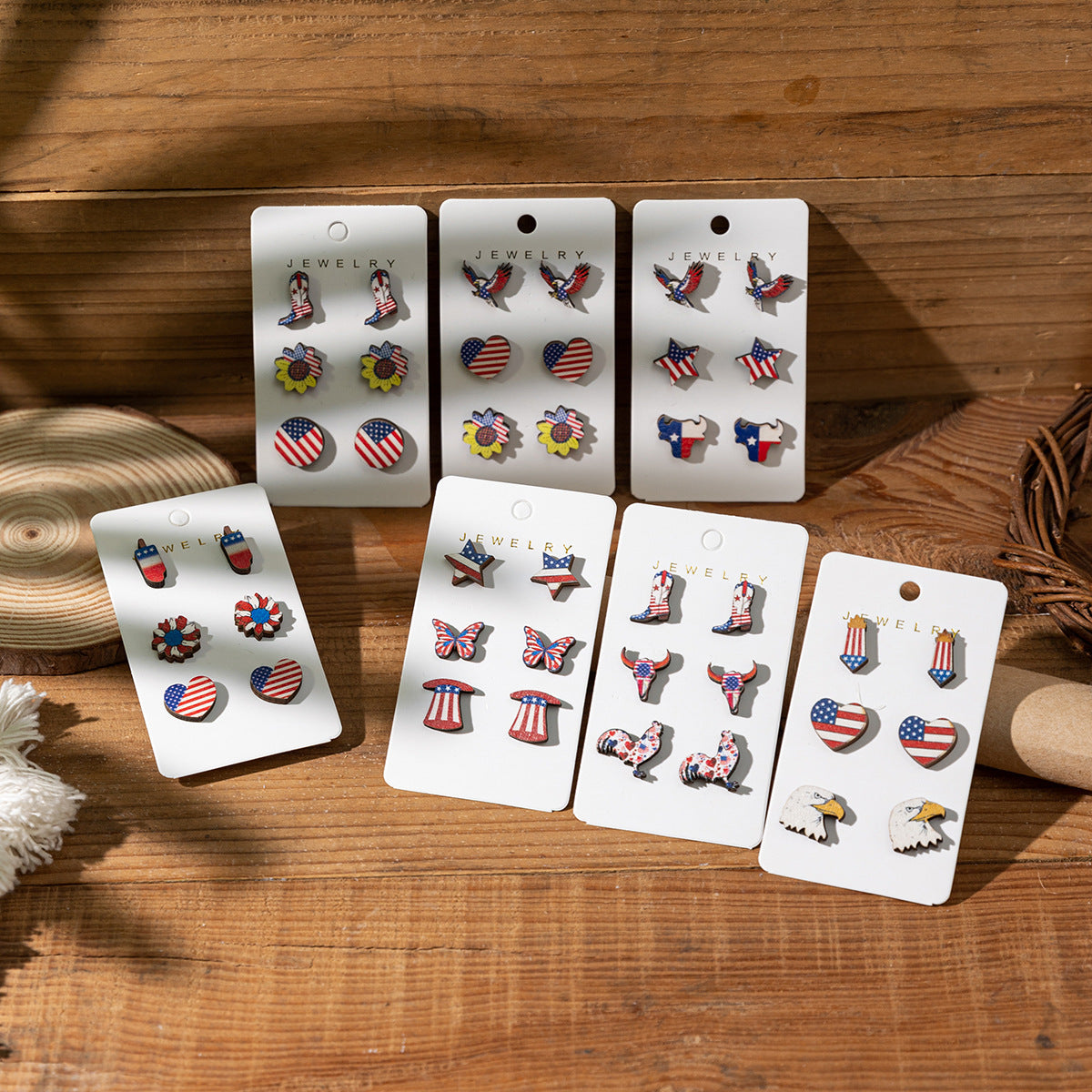 Wholesale Independence Day Painted Wooden Earrings