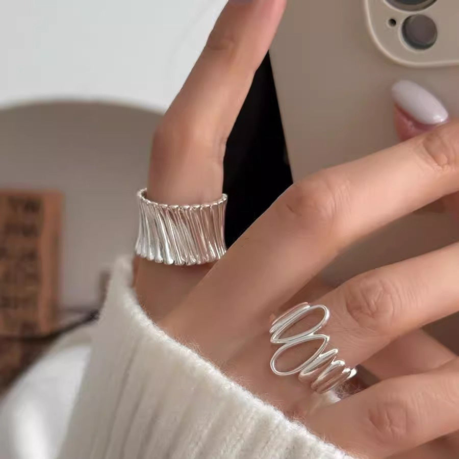 Wholesale Hollow Water Drops Irregular Ring  Sterling Silver Open Ring