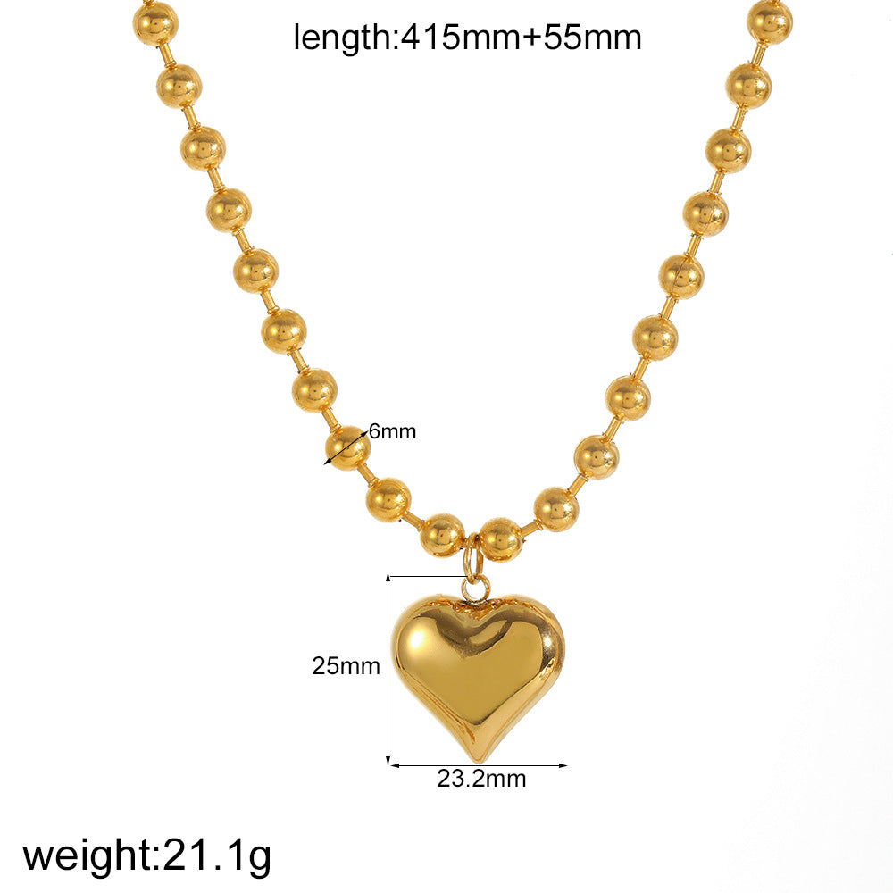 Wholesale Cross-border Europe and the United States love necklace ladies 18K gold color peach heart personality fashion pendant necklace titanium steel ball bead chain