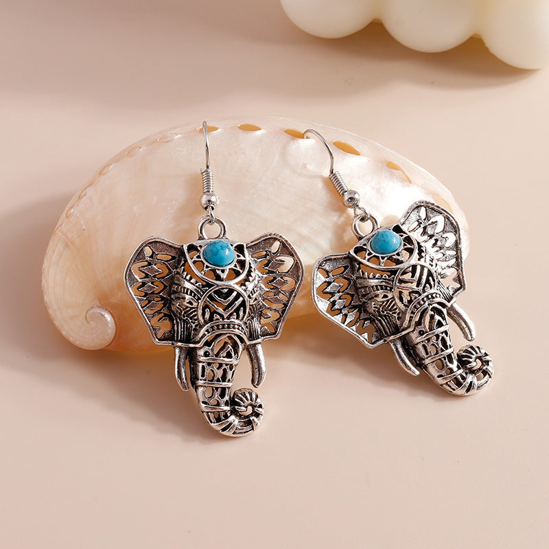 Wholesale Vintage Bohemian Elephant Turquoise Earrings ACC-ES-YueSen006