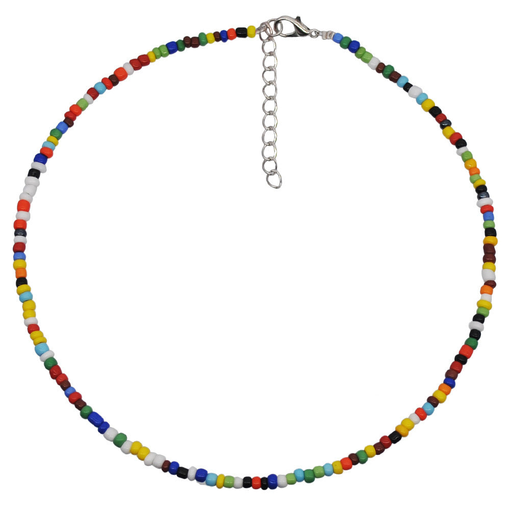 Wholesale  handmade beaded colorful rice bead necklace