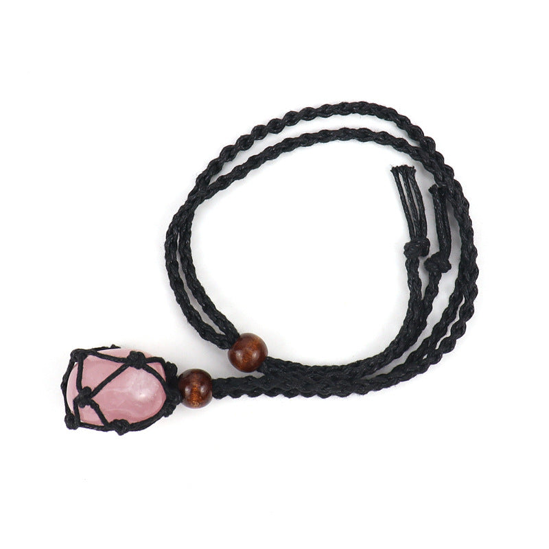 Wholesale Trendy Handmade Amethyst Crystal Necklace With Black Woven Net Pendant Adjustable Jewelry Accessory