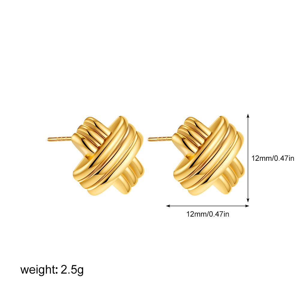Wholesale  14k gold pleated geometric lines thread earrings