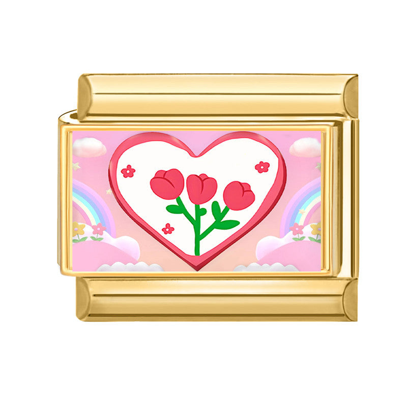 Wholesale Italian Charm Bracelet 9mm DIY Splicing Rose Pink Series Stainless Steel Composable Bracelet