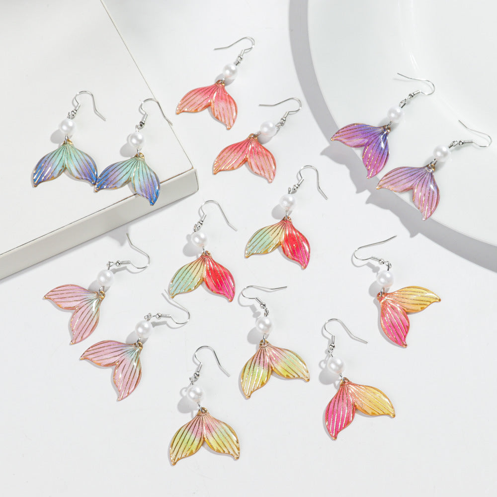 Wholesale Ocean Style Man-made Pearl Colorful Mermaid Fishtail Earrings