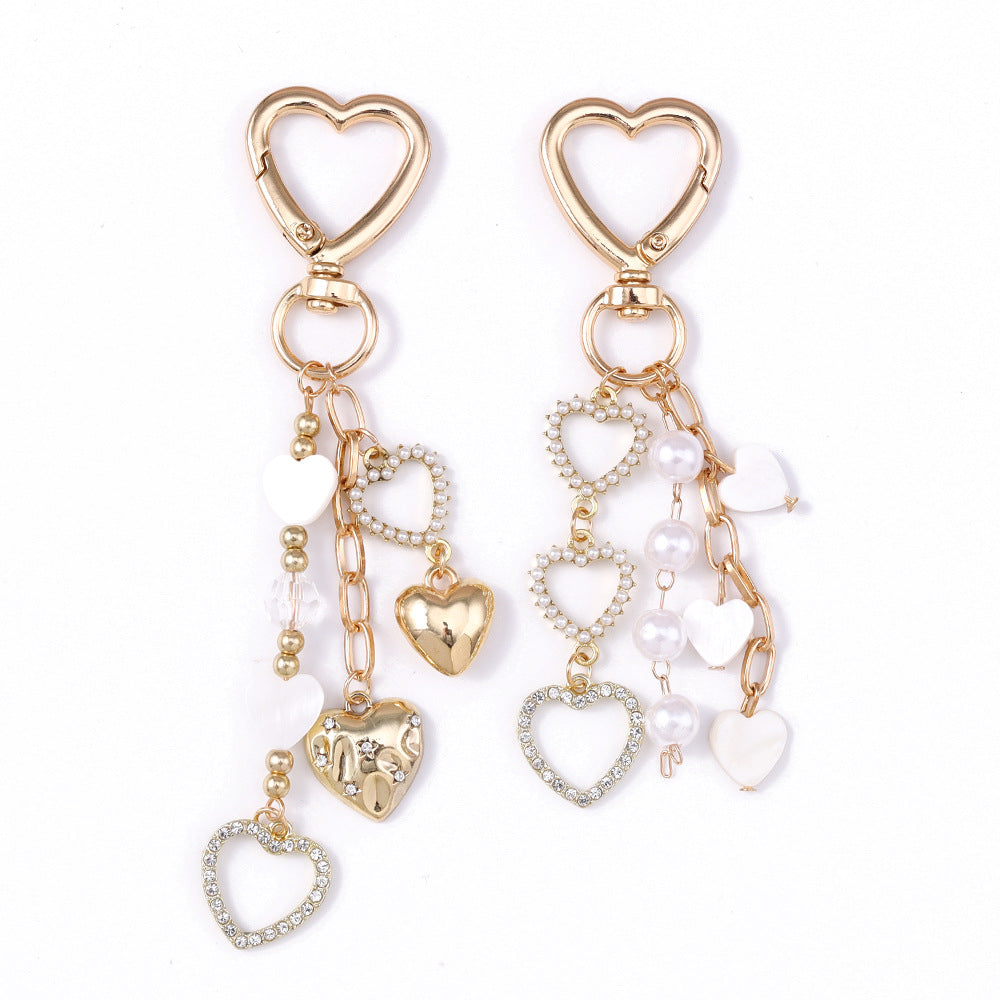 Wholesale Alloy Pearl Heart-Shaped Rhinestone Heart Keychain