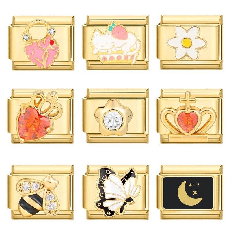 Wholesale Italian Charm Bracelet 9mm DIY Splicing Removable Stainless Steel Gold Bottom Light Luxury Composable Bracelet