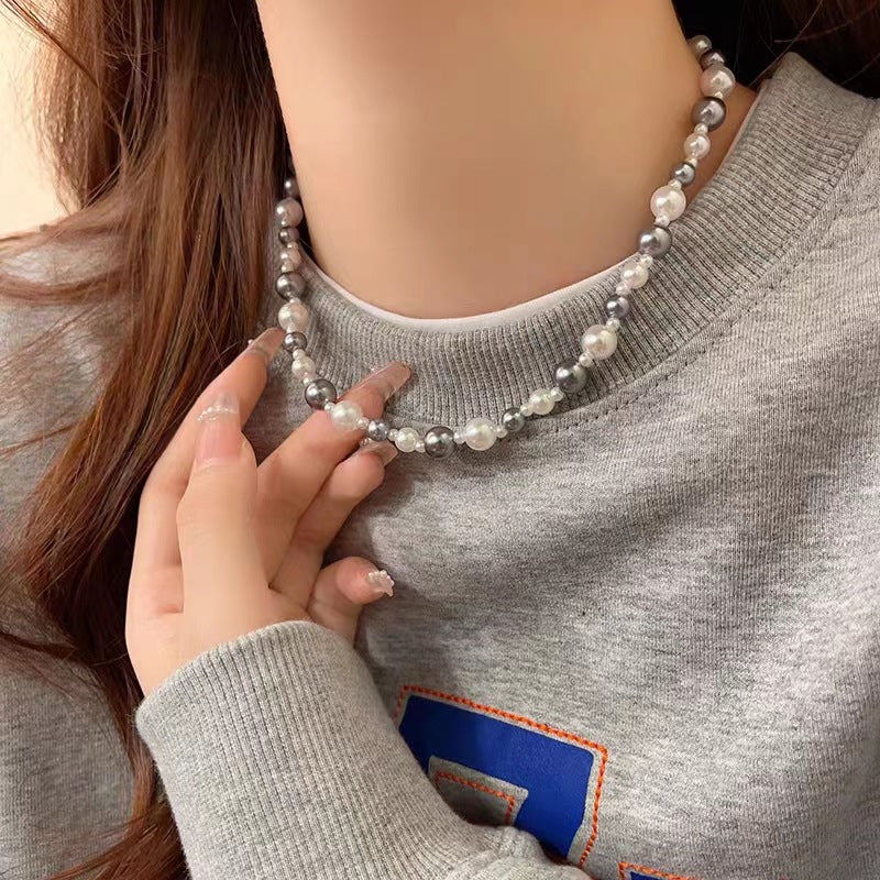 Wholesale Grey and White Mixed Color Pearl Necklace