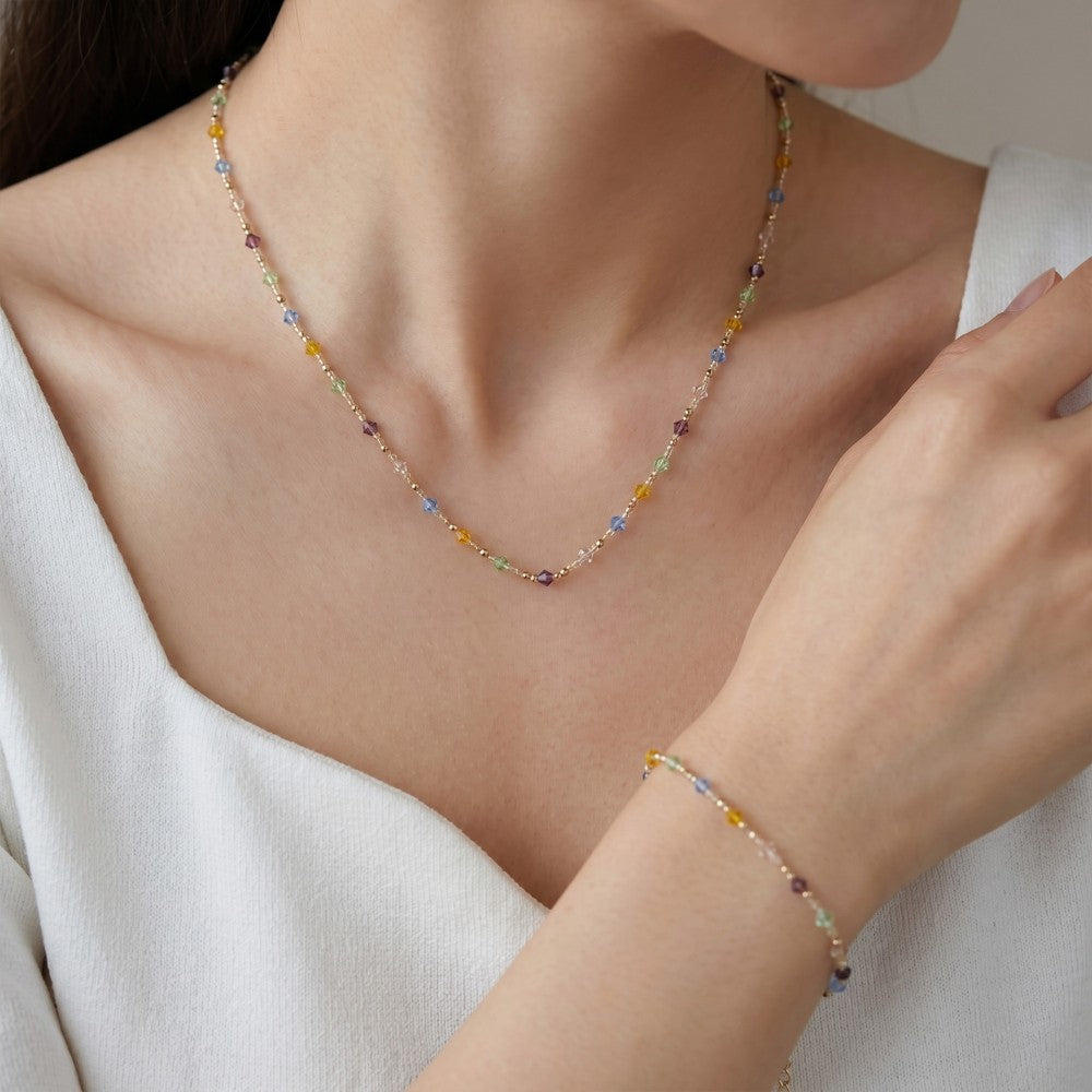 Wholesale Colorful Crystal Bead Necklace Women Fashion Collarbone Chain Jewelry Accessory