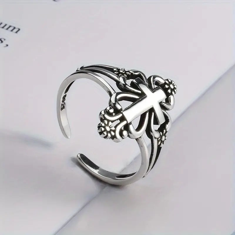 Wholesale  Cuff Ring Vintage Cross Unisex Flower Design Rings