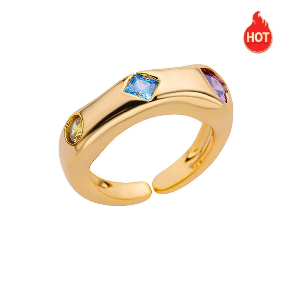 Wholesale Copper ring with colorful zircon stones