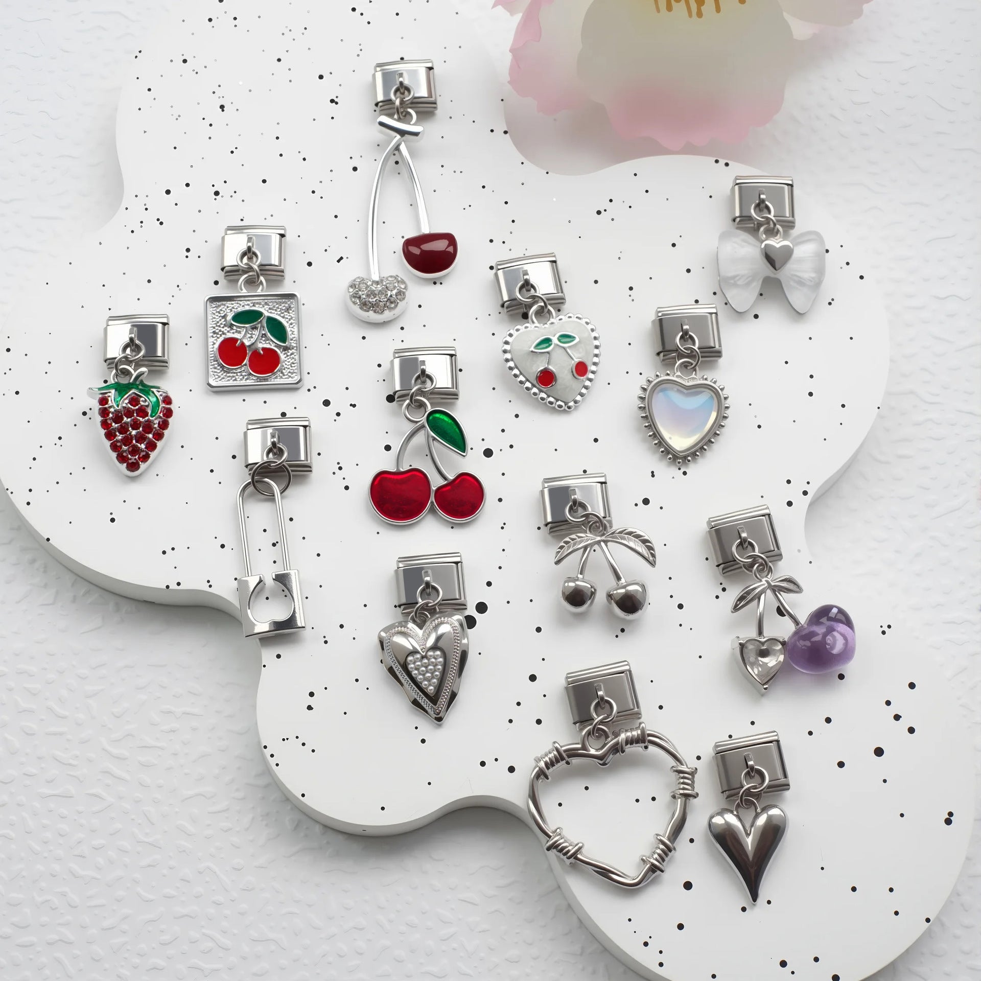 Wholesale 5pcs/pack Hearts and Love Italian Charms Single Section Creative Stainless Steel Composable Bracelet