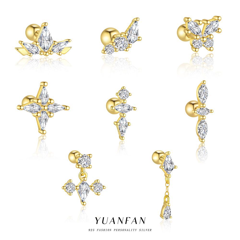 Wholesale S925 sterling silver zircon round head light luxury earrings