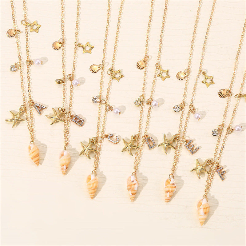Wholesale 26 Letter Pearl Shell Necklace Beach Ocean Bohemian Style