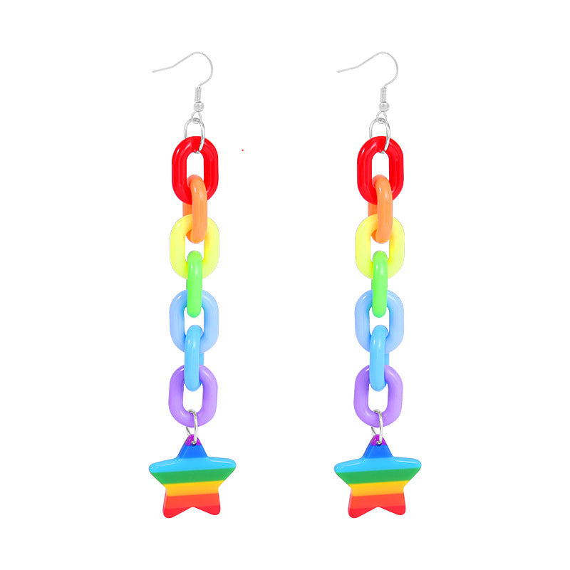 Wholesale LGBT Pride Month Rainbow Alloy Earrings ACC-ES-BinLi002