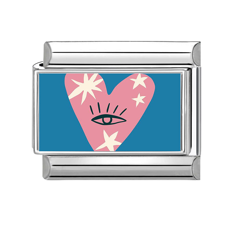 Wholesale Hearts and Love Italian Charms Blue series DIY square Single Section Creative Stainless Steel Composable Bracelet