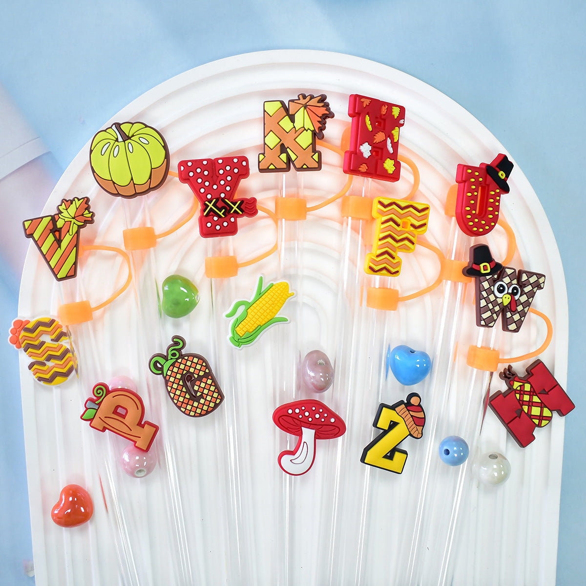 Wholesale Random 100pcs Thanksgiving Series PVC Soft 10MM Straw Covers ACC-SCR-RYY063