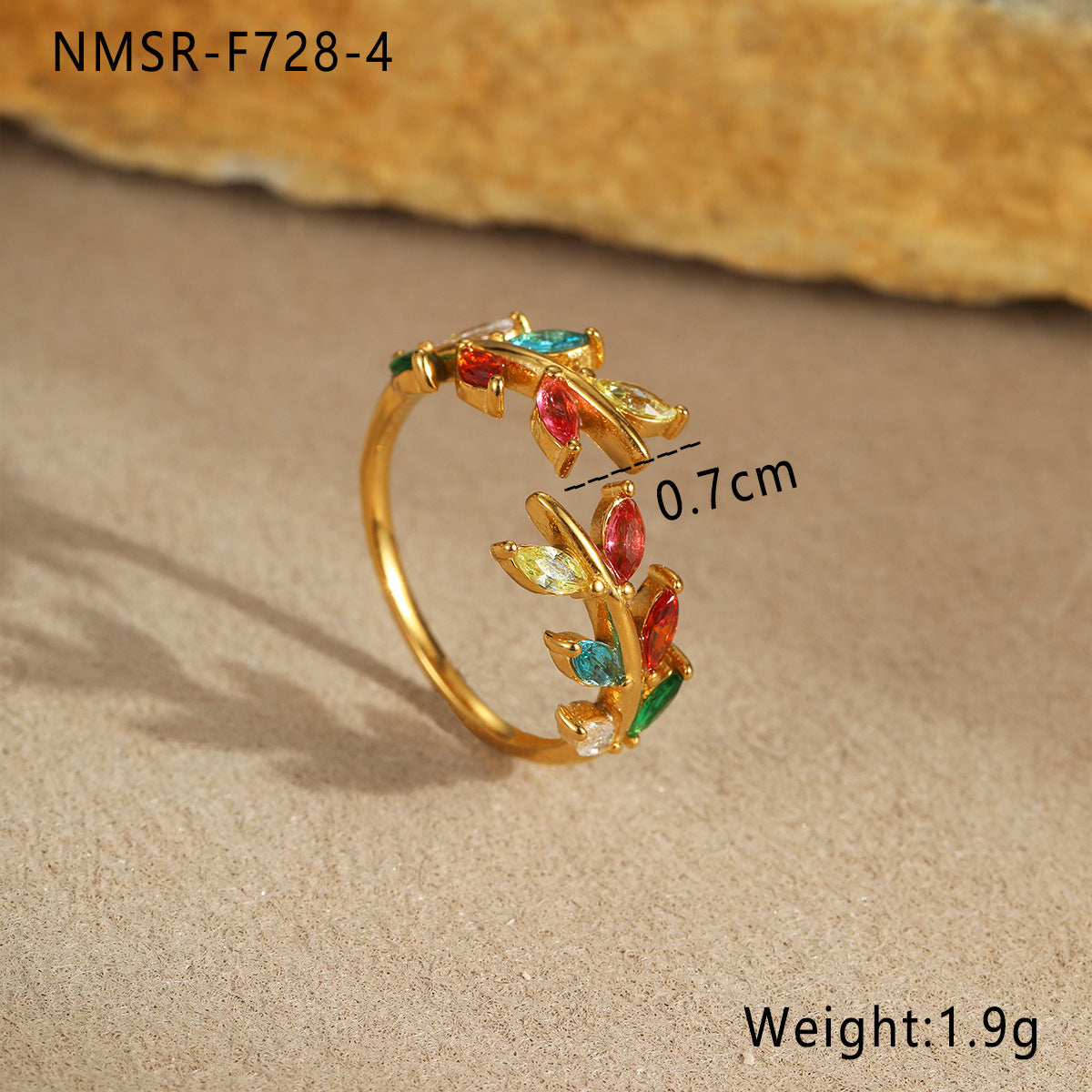 Wholesale  Leaf Stainless Steel Open Ring Plated with 18K Gold Hand Jewelry