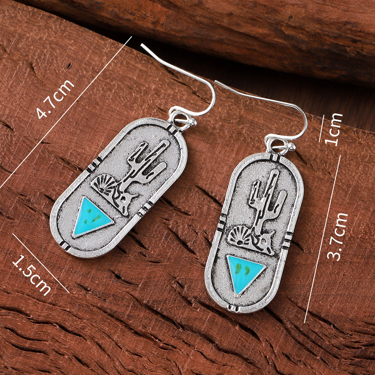 Wholesale  Geometric Oval Stereo Carved Cactus Earrings