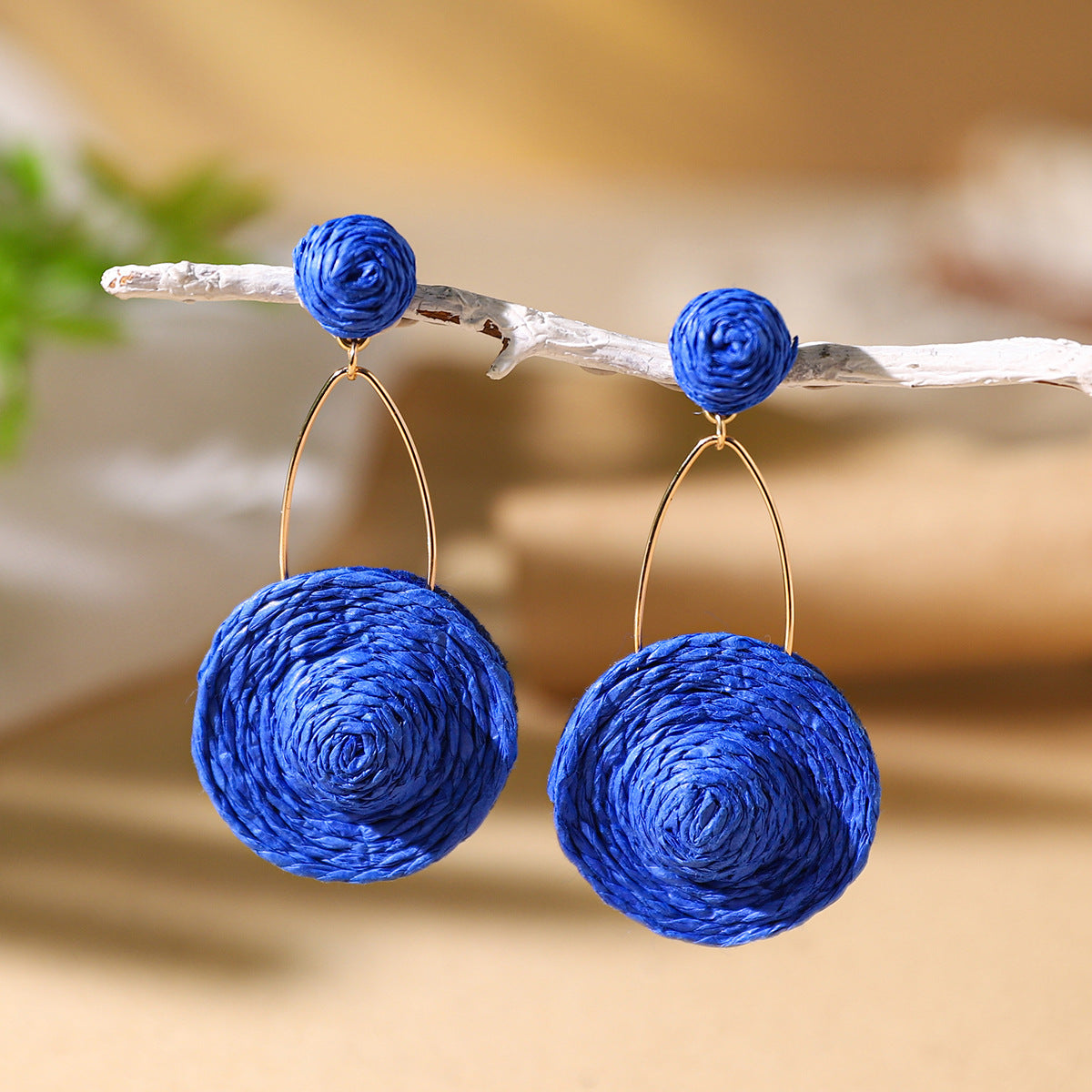 Wholesale Bohemian Exaggerated Raffia Earrings Hand Woven ACC-ES-XLH002