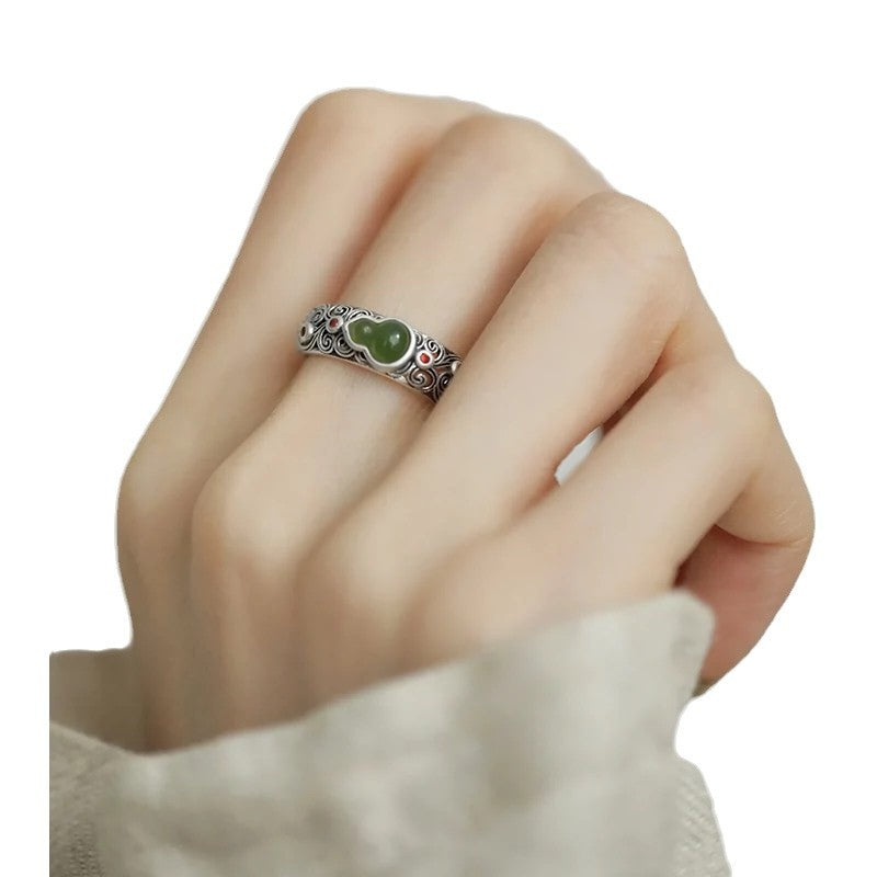 Wholesale S925 sterling silver jasper auspicious clouds gourd ring