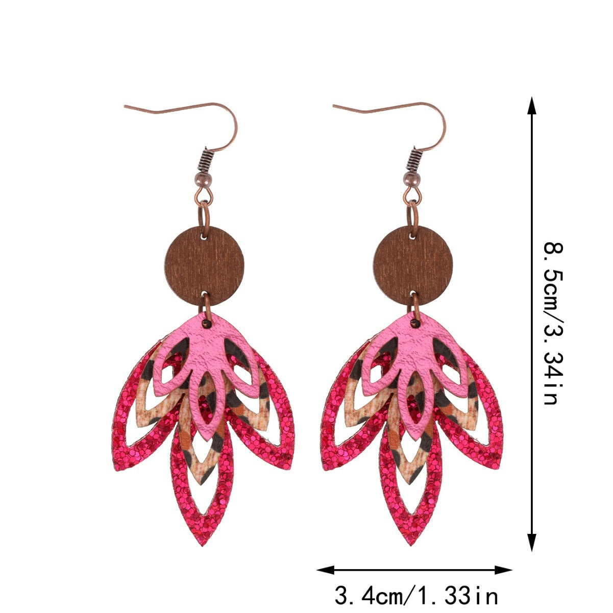 Wholesale  three-layer maple leaf shape super flash sequins fashion leather earrings