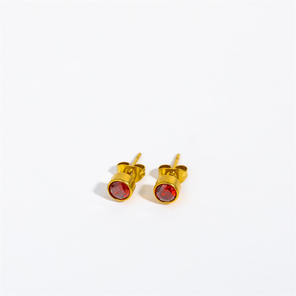 Wholesale Copper 18K Gold-plated Zircon, Twelve Zodiac Signs, Birthstones, Stainless Steel Earrings