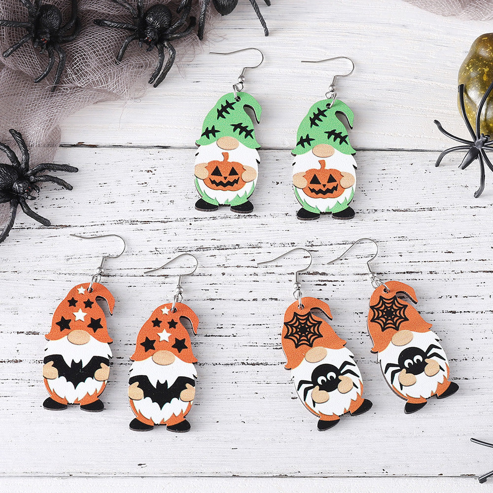Wholesale Halloween Bat Skull Cute Dwarf Pendant Wood Earrings