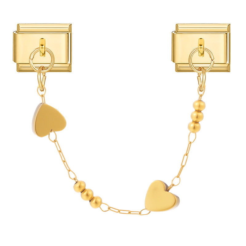 Wholesale Italian Charm Bracelet 9mm DIY Splicing Gold Double Pendant Stainless Steel Composable Bracelet