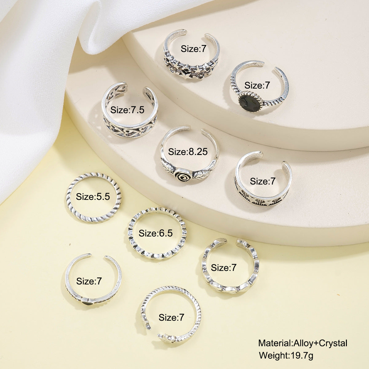 Wholesale Vintage Heart Rose Star Ring 5-Piece Set