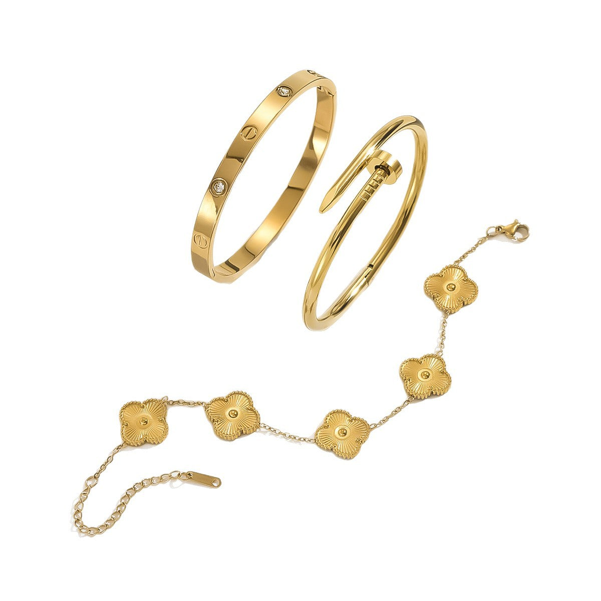 Wholesale Country Style Four-Leaf Clover Zircon Bracelet Titanium Steel Jewelry Accessory