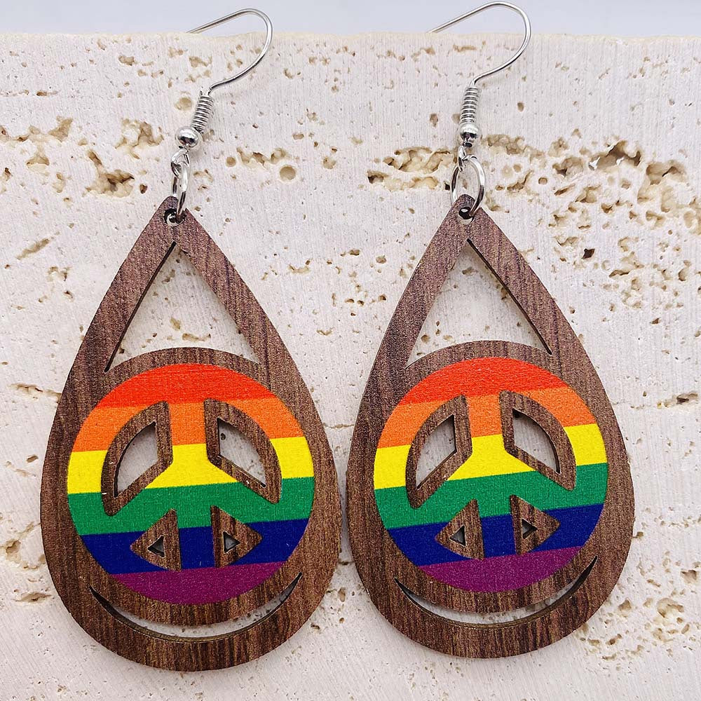 Wholesale Wooden Earrings Rainbow Love Valentine's Day Geometric Earrings