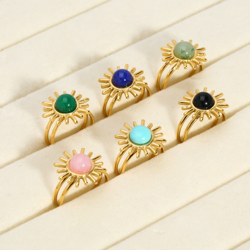 Wholesale Stylish Turquoise Vintage Ins Wind Open Ring Stainless Steel Women' s Jewelry Accessory Gift