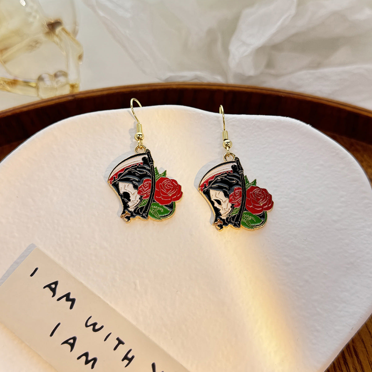 Wholesale Halloween Funny Skull Bat Tombstone Rose Earrings ACC-ES-MDD036