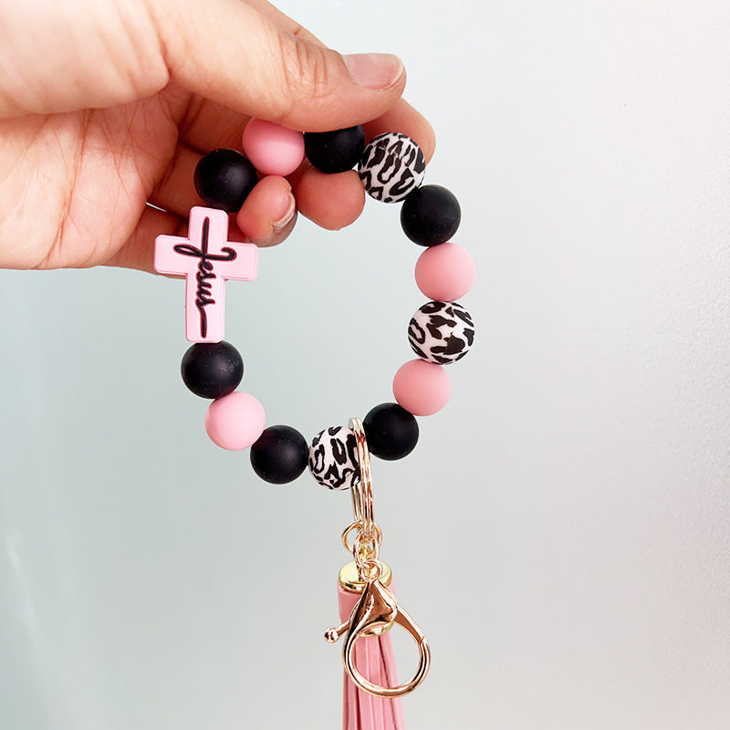 Wholesale Cross Silicone Beaded Bracelet Keychain ACC-KC-JiuYa012