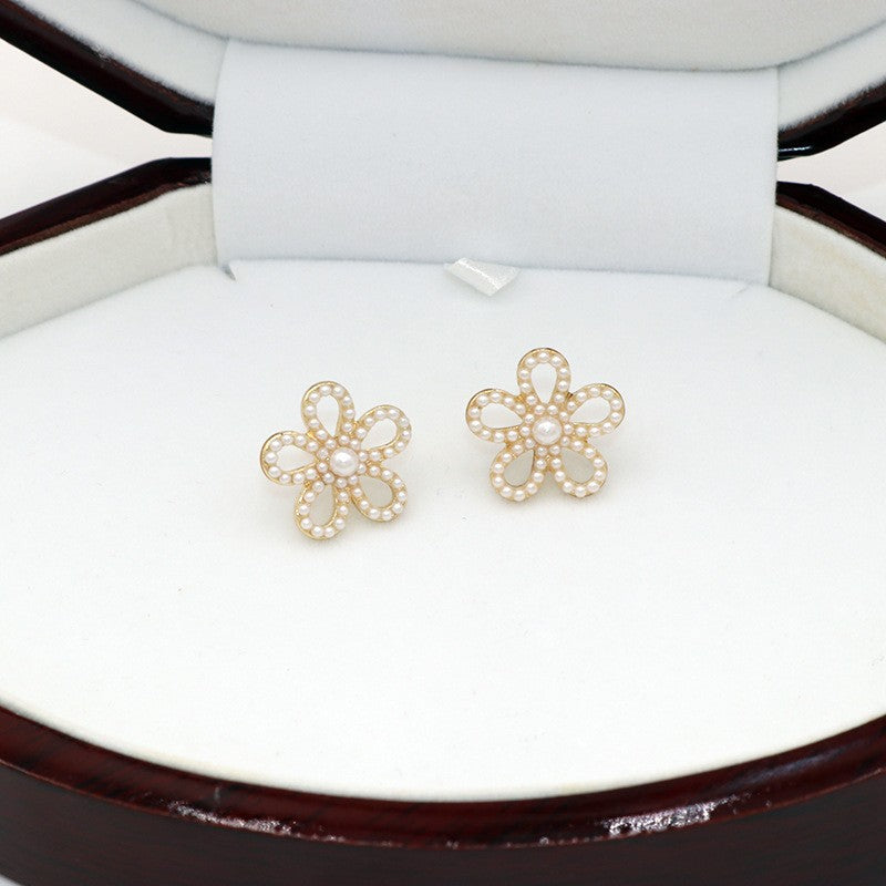 Wholesale  Flower  Silver Pin Petal Earrings