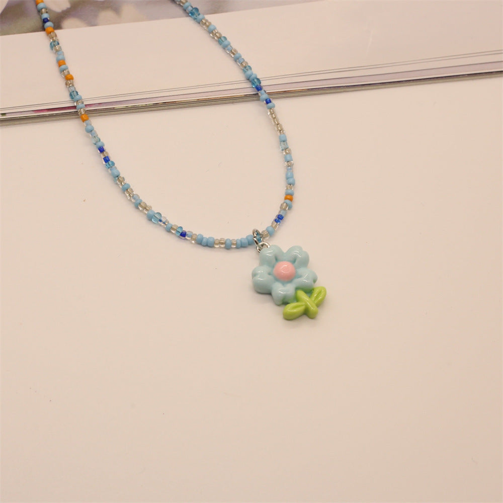 Wholesale 5pcs Colorful Beaded Tulip Sunflower Flower Necklace