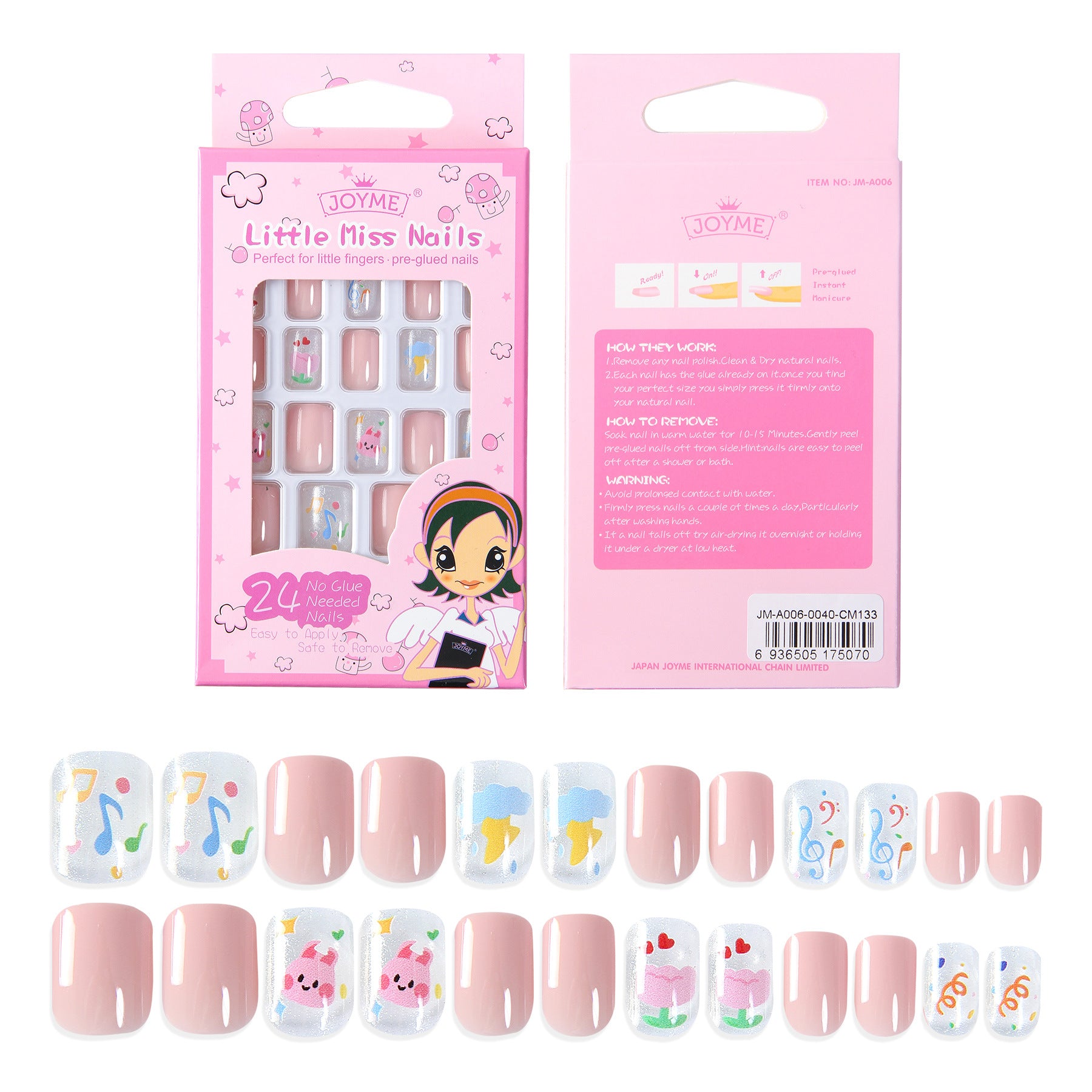 Wholesale Children's Press on Nails Kits 24 Solid Color Back Glue Nail Art Pieces ACC-NS-XKQ004