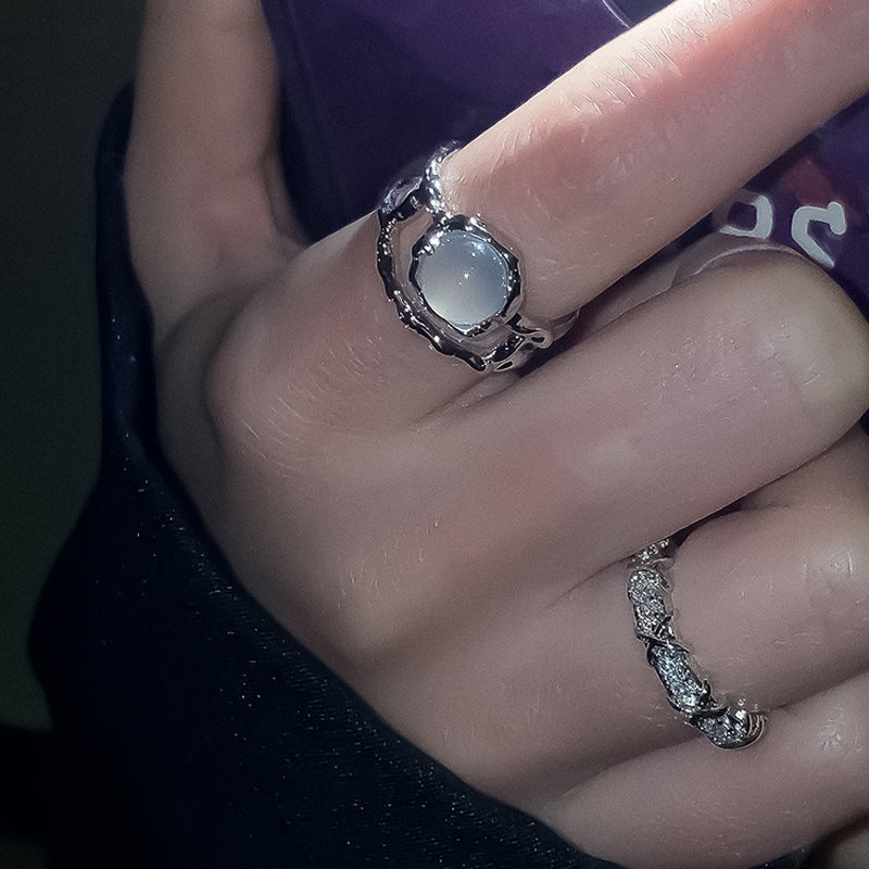 Wholesale  Moonstone Opening Ring Diamond Light Luxury  Ring