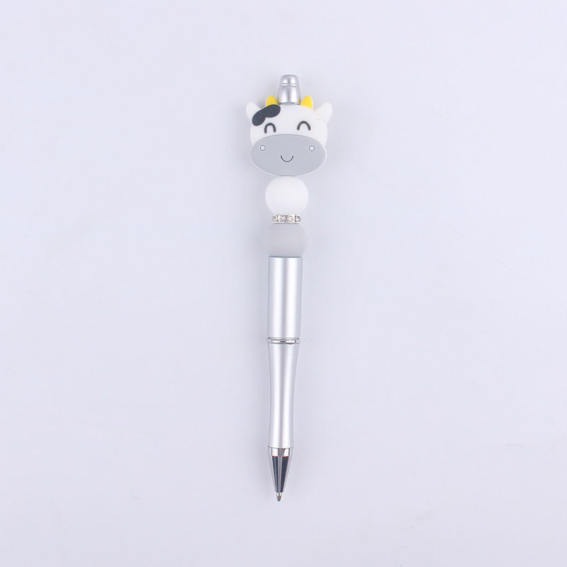 Wholesale Handmade Beaded Pen Cartoon Animal Cow Silicone Beaded Ballpoint Pen