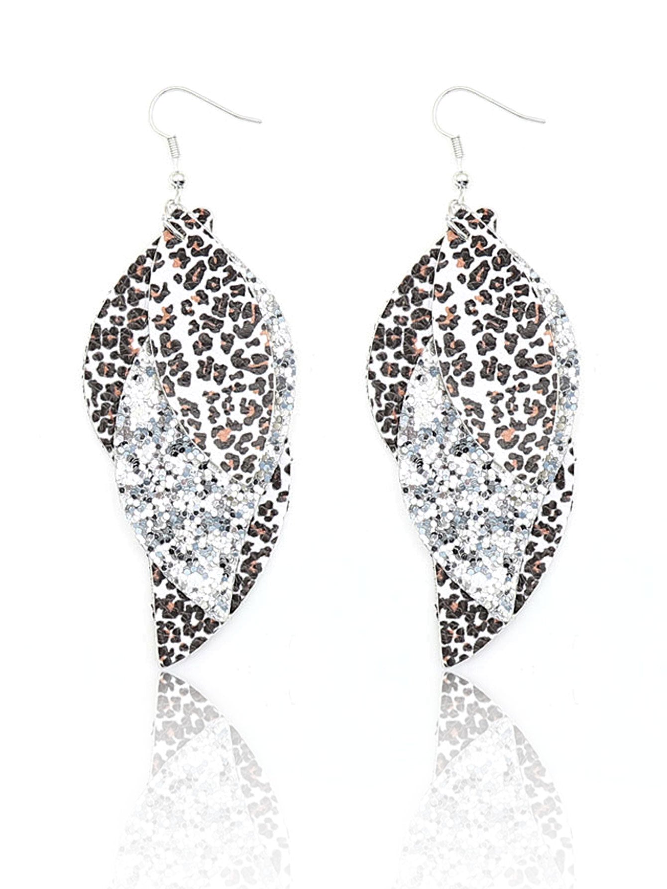 Wholesale  three-layer blade sequins leopard leather earrings
