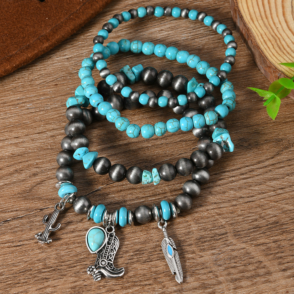 Wholesale  turquoise alloy beaded elastic  bracelet