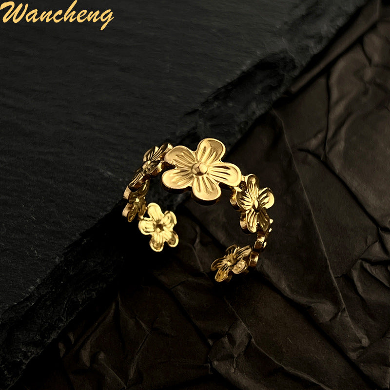 Wholesale Flower Ring Stainless Steel 18K Gold Plated Open Ring ACC-RS-WanCh005