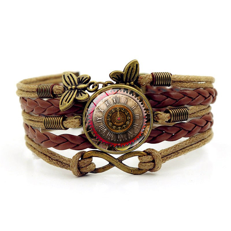 Wholesale Steampunk Gear Cuff Bracelet with Infinity Symbol and Multi-layer Leather Design,  Unisex Fashion Jewelry Accessory